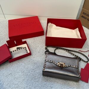 Valentino Garavani Metallic Studded Crossbody Bag & Wallet bundle - New